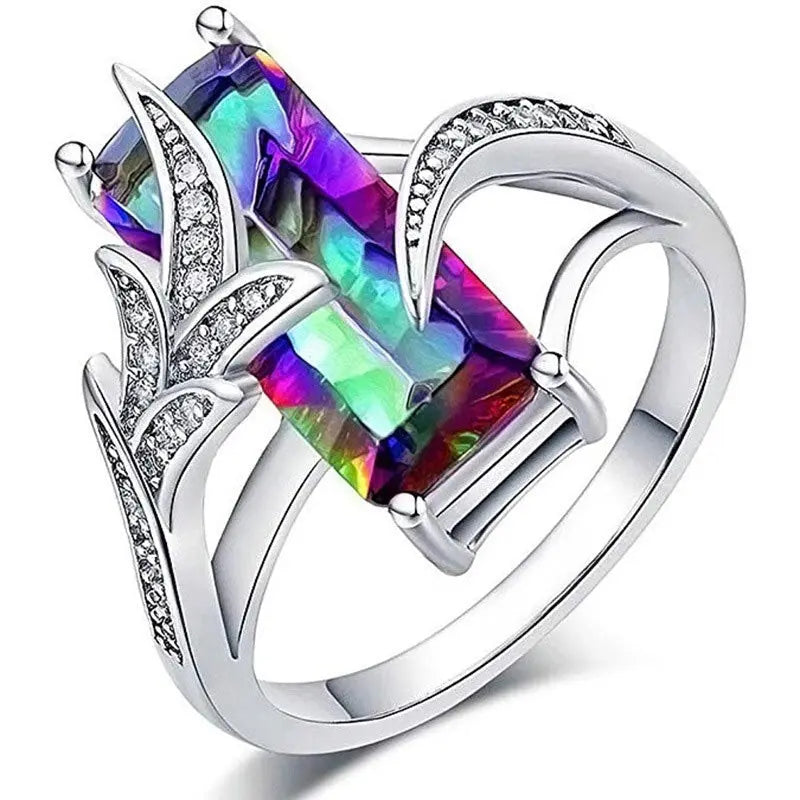 925 Silver Plated Rainbow Square Topaz Ring - Epic.Wish.Gifts