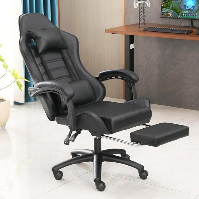 Ergonomic Gaming Chair for Adults, Comfortable Computer Chair for Heavy People, Adjustable Height Office Desk Chair with Wheels, Breathable Leather Video Game Chairs Doba