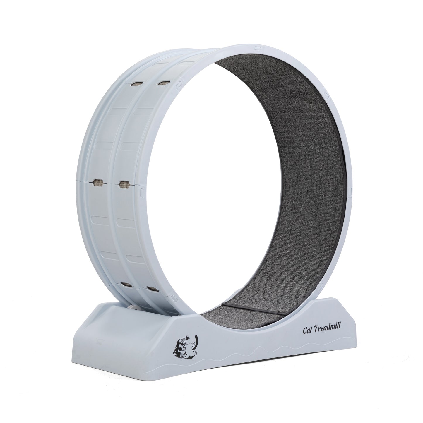 Cat Running Wheel, Small Animal Exercise Treadmill w/ Locking Mechanism, Carpet Runway, Cat Teaser Toy, Indoor, White Gray Doba