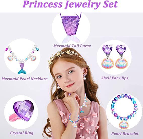 Girls Mermaid Jewelry Set Mermaid Necklace Bracelet Set Toddler Toy Doba