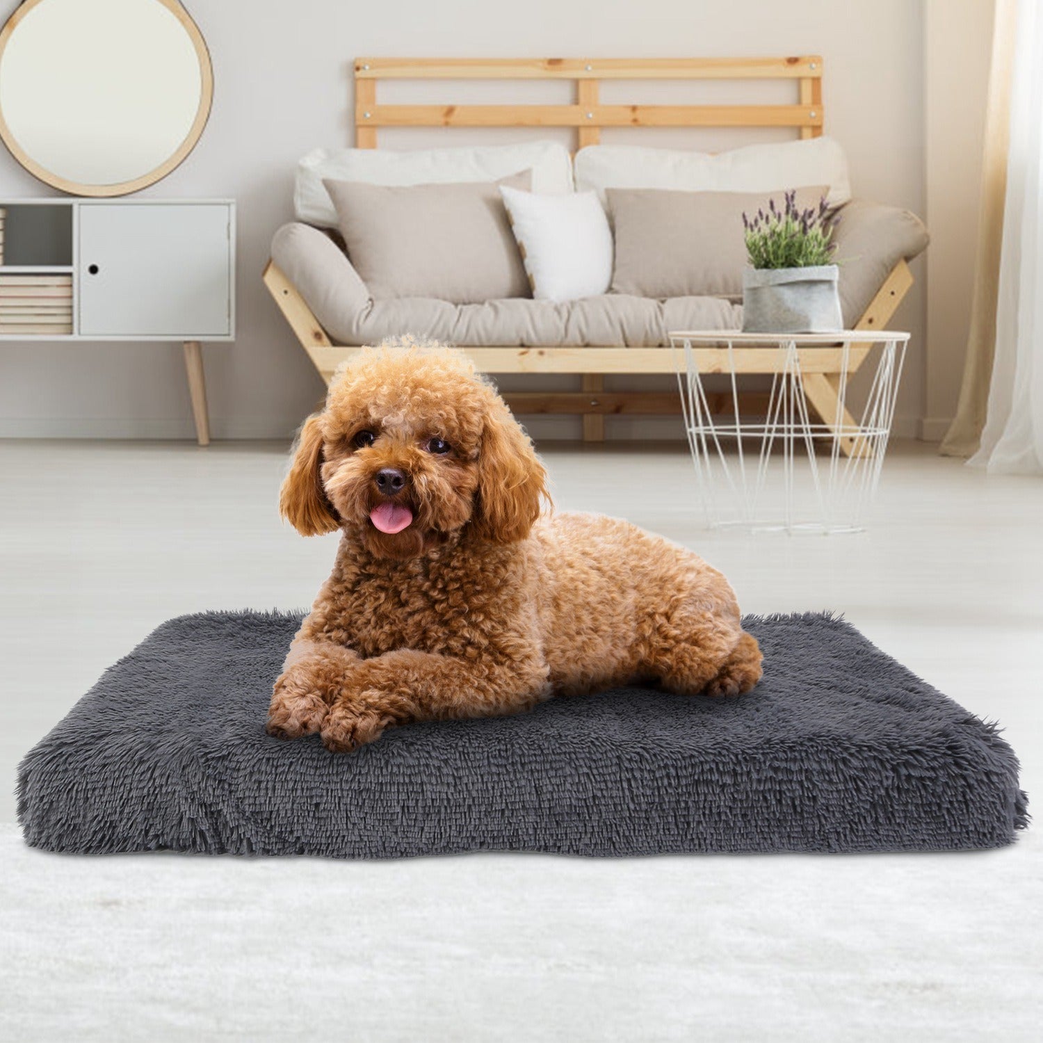 Dog Bed Soft Plush Cushion Cozy Warm Pet Crate Mat Dog Carpet Mattress with Long Plush for S M Dogs Doba