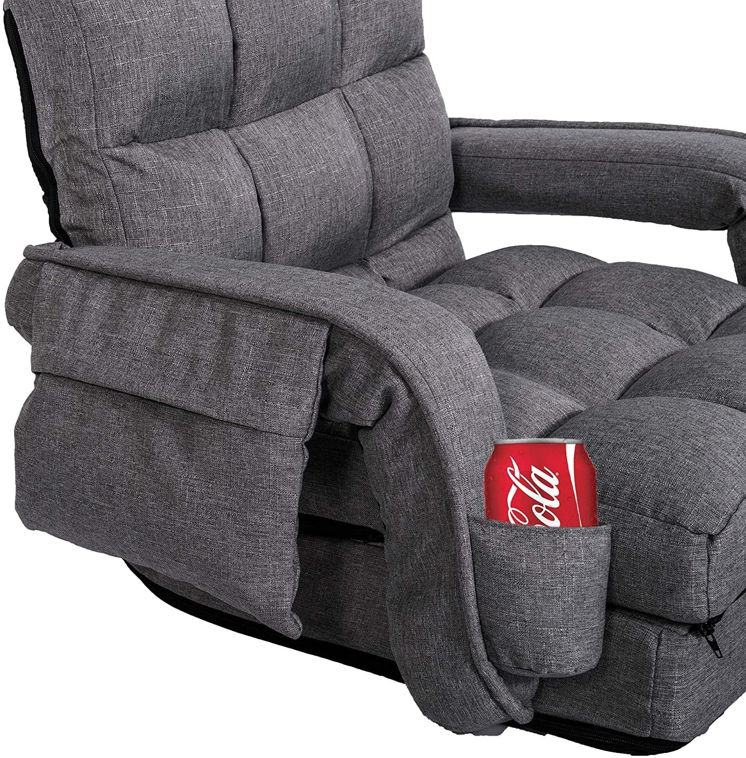 Lazy Sofa Bed Fold Floor Chair Soft Sleeper In Home Lounger Recliner 6-Position Adjustable with Armrests Pillow Dark Gray Doba