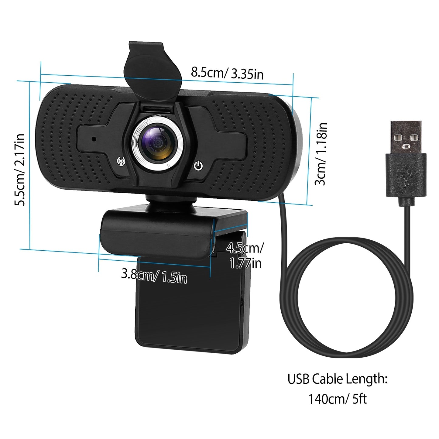 FHD 1080P USB Webcam w/ Microphone Privacy Cover Rotatable Clip Streaming USB Camera Plug And Play Doba