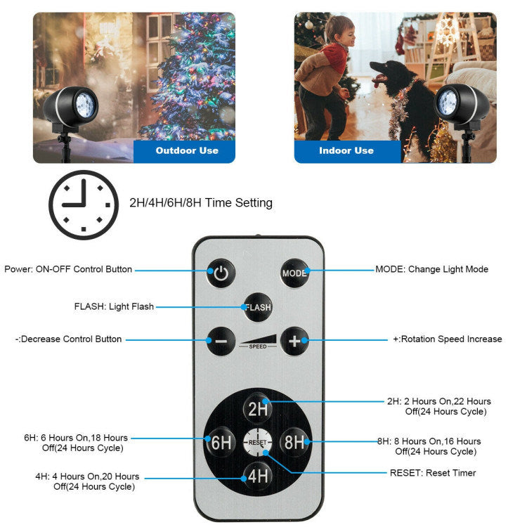 Outdoor Waterproof Christmas Snowflake LED Projector Lights with Remote Control Doba