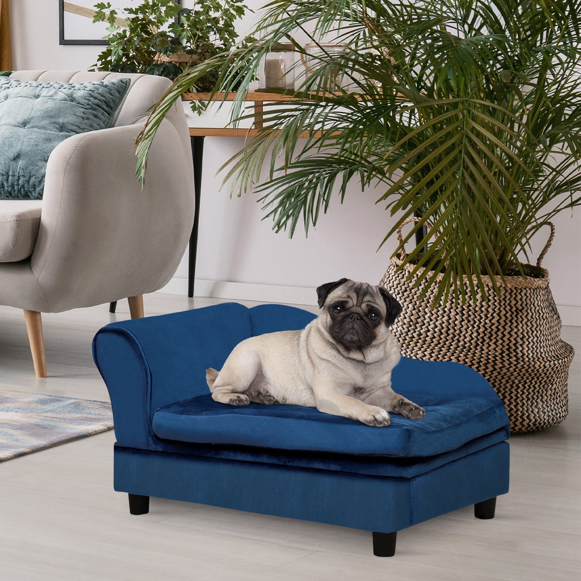 PawHut Luxury Fancy Dog Bed for Small Dogs with Hidden Storage, Small Dog Couch with Soft 3" Foam, Dog Sofa Bed, Cushy Dog Bed, Modern Pet Furniture for Puppies and Little Breeds, Blue Doba