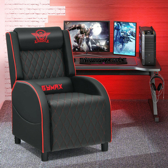 Massage Gaming Recliner Chair with Headrest and Adjustable Backrest for Home Theater Doba