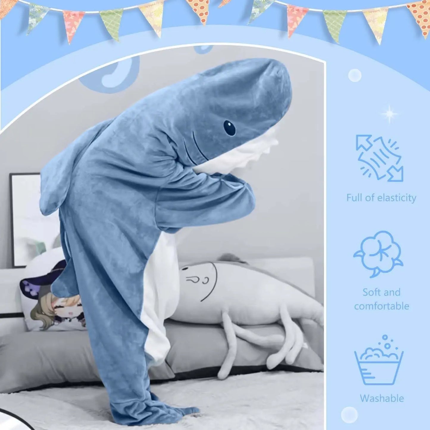 Shark Blanket Hoodie Onesie Adult & Kid, Wearable Shark Blanket, Shark Sleeping Bag, Soft Cozy Shark Onesie Costume - Epic.Wish.Gifts