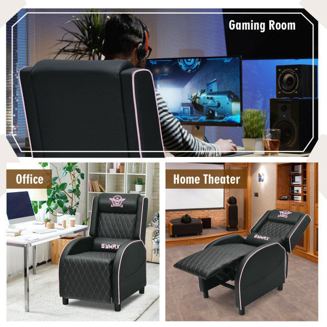 Massage Gaming Recliner Chair with Headrest and Adjustable Backrest for Home Theater Doba