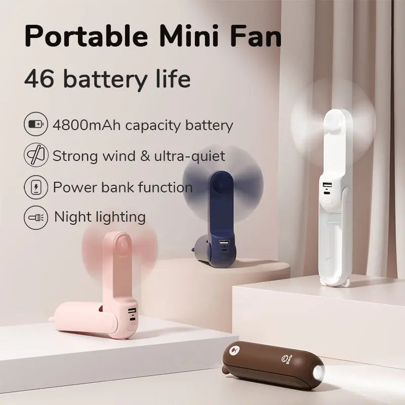 Portable Fan Mini Handheld Fan USB 4800mAh Recharge Hand Held Small Pocket Fan with Power Bank Flashlight Feature - Epic.Wish.Gifts