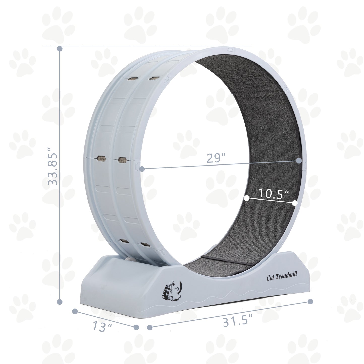 Cat Running Wheel, Small Animal Exercise Treadmill w/ Locking Mechanism, Carpet Runway, Cat Teaser Toy, Indoor, White Gray Doba