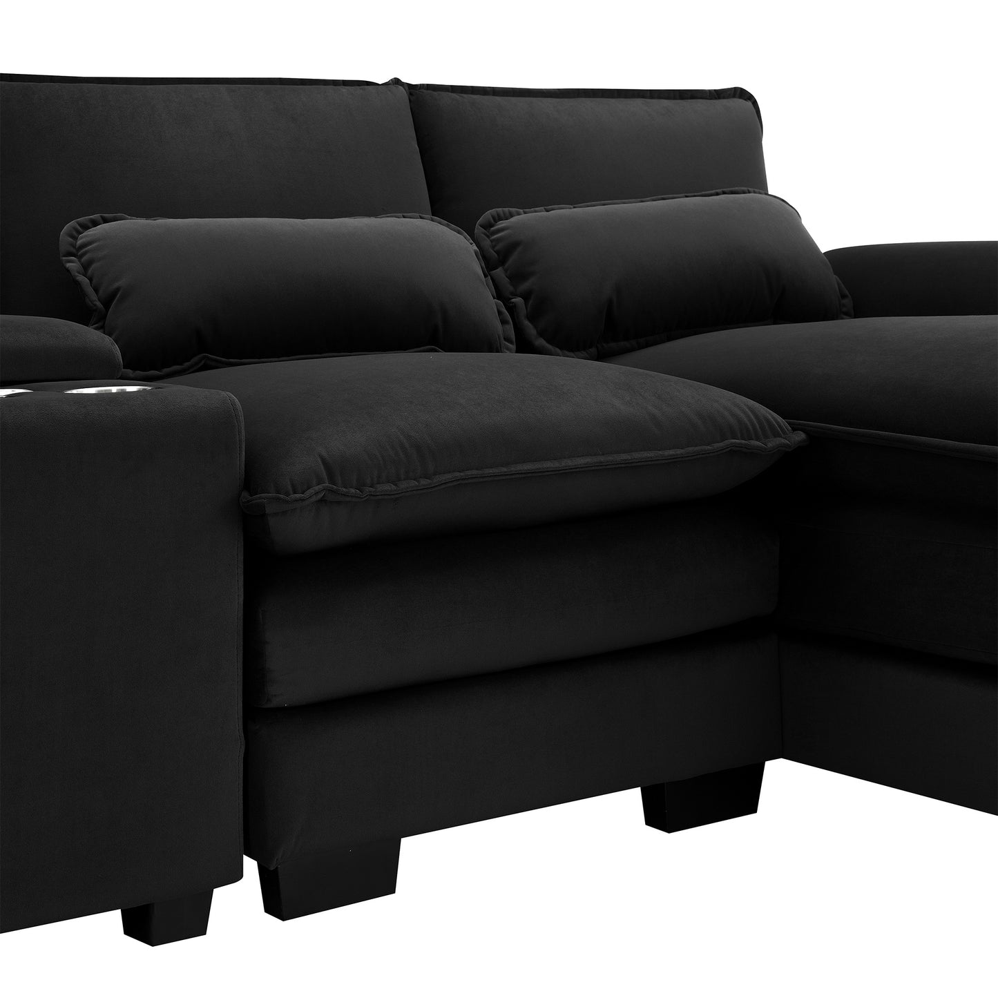 Modern U-shaped Sofa with Console,Cupholders and USB Ports,6-seat Furniture ,Sleeper Doba