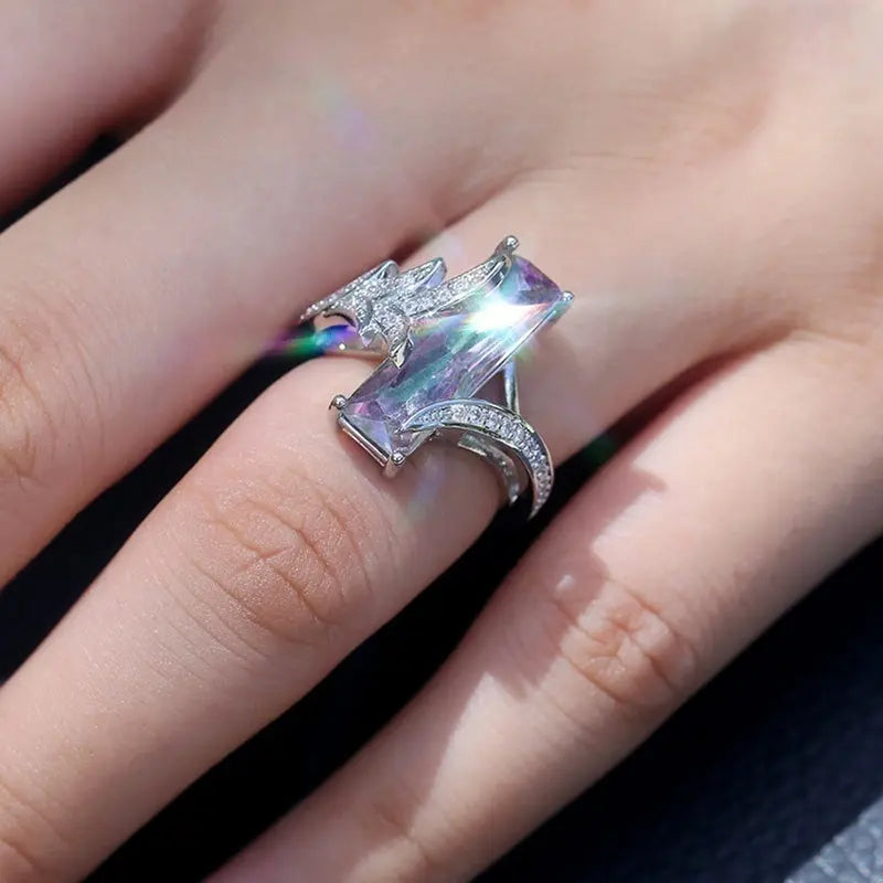 925 Silver Plated Rainbow Square Topaz Ring - Epic.Wish.Gifts