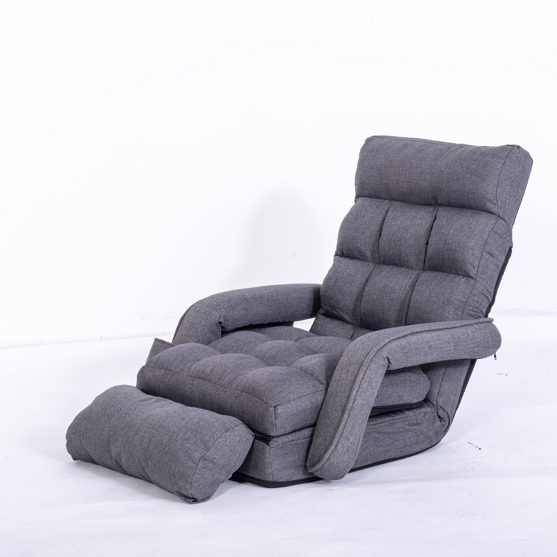 Lazy Sofa Bed Fold Floor Chair Soft Sleeper In Home Lounger Recliner 6-Position Adjustable with Armrests Pillow Dark Gray Doba