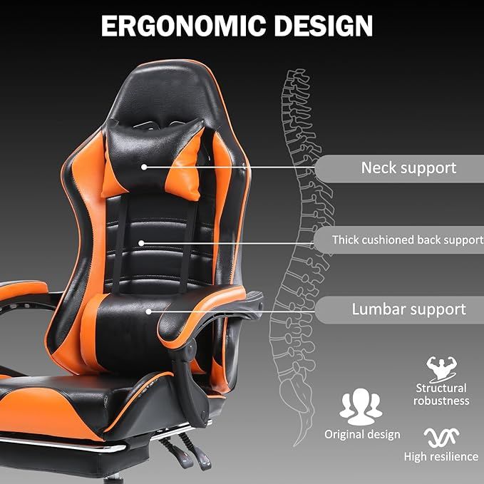 Ergonomic Gaming Chair for Adults, Comfortable Computer Chair for Heavy People, Adjustable Height Office Desk Chair with Wheels, Breathable Leather Video Game Chairs Doba