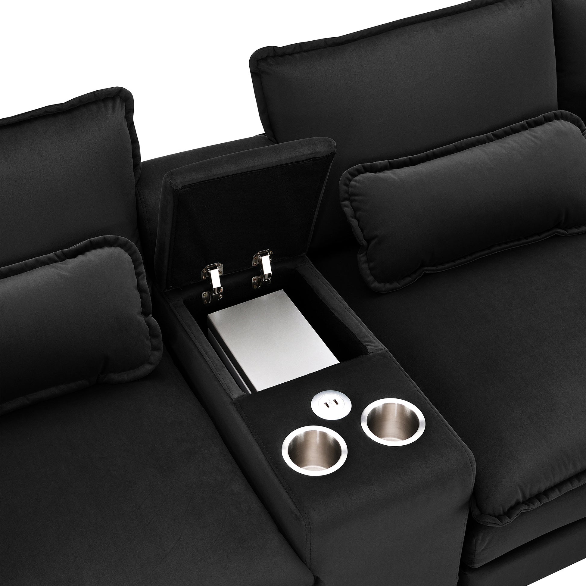 Modern U-shaped Sofa with Console,Cupholders and USB Ports,6-seat Furniture ,Sleeper Doba