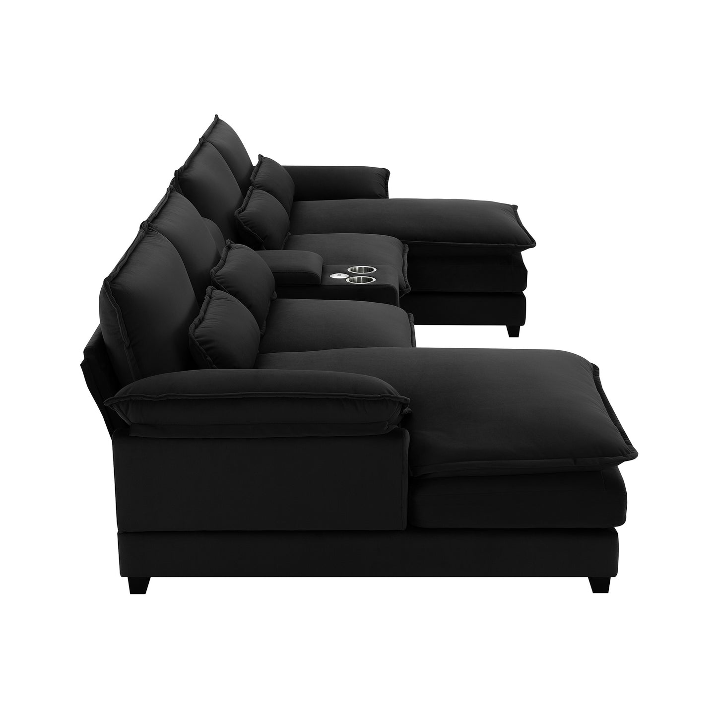 Modern U-shaped Sofa with Console,Cupholders and USB Ports,6-seat Furniture ,Sleeper Doba