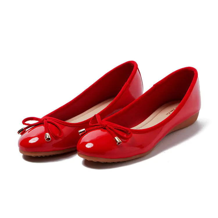 Flat Patent Leather Ballet Flats with Bow for Women