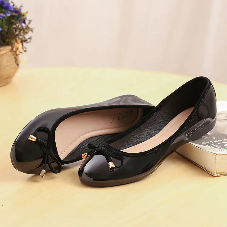 Flat Patent Leather Ballet Flats with Bow for Women