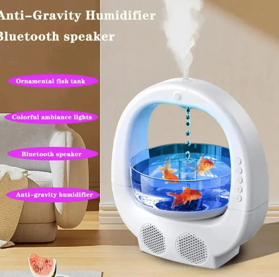 3-in-1 Anti-Gravity Humidifier with Aromatherapy, Bluetooth Speaker, and Fish Tank Light - Epic.Wish.Gifts