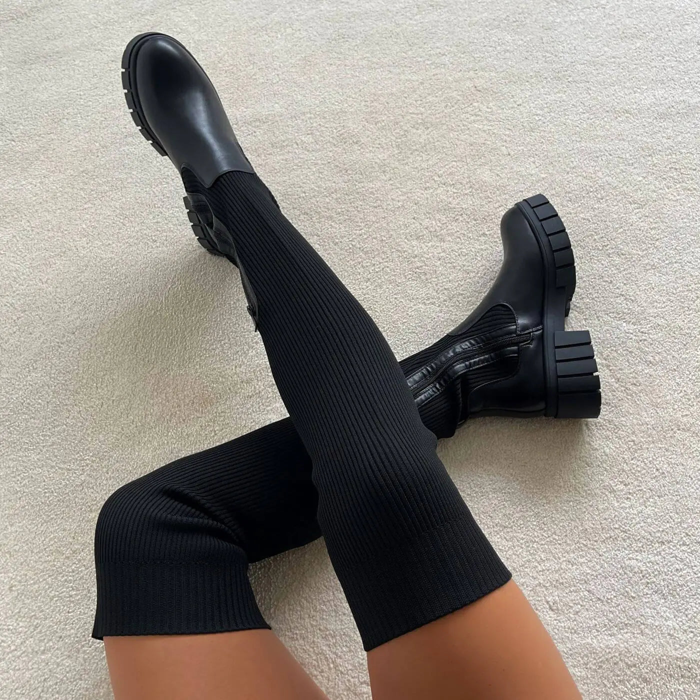 Thigh High Stretch Knit Boots Epic.Wish.Gifts