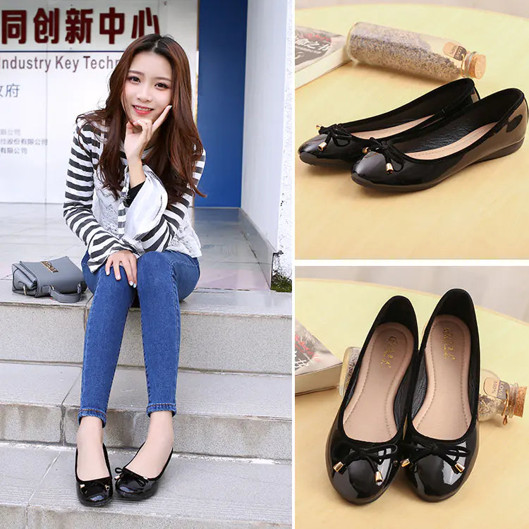 Flat Patent Leather Ballet Flats with Bow for Women
